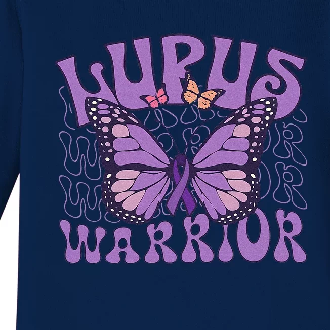 Lupus Warrior Fighter Purple Butterflies Support Flower Baby Long Sleeve Bodysuit