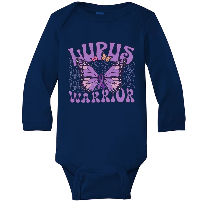 Lupus Warrior Fighter Purple Butterflies Support Flower Baby Long Sleeve Bodysuit