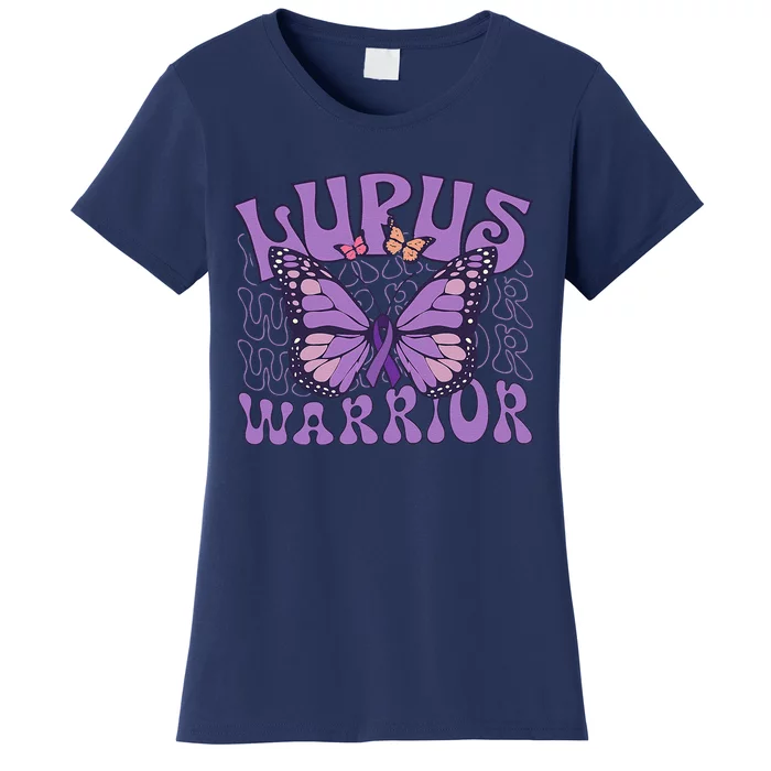 Lupus Warrior Fighter Purple Butterflies Support Flower Women's T-Shirt