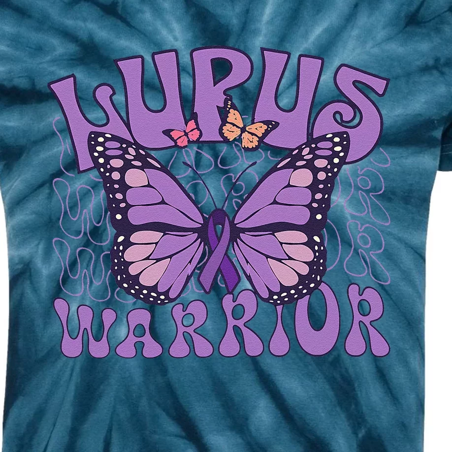 Lupus Warrior Fighter Purple Butterflies Support Flower Kids Tie-Dye T-Shirt