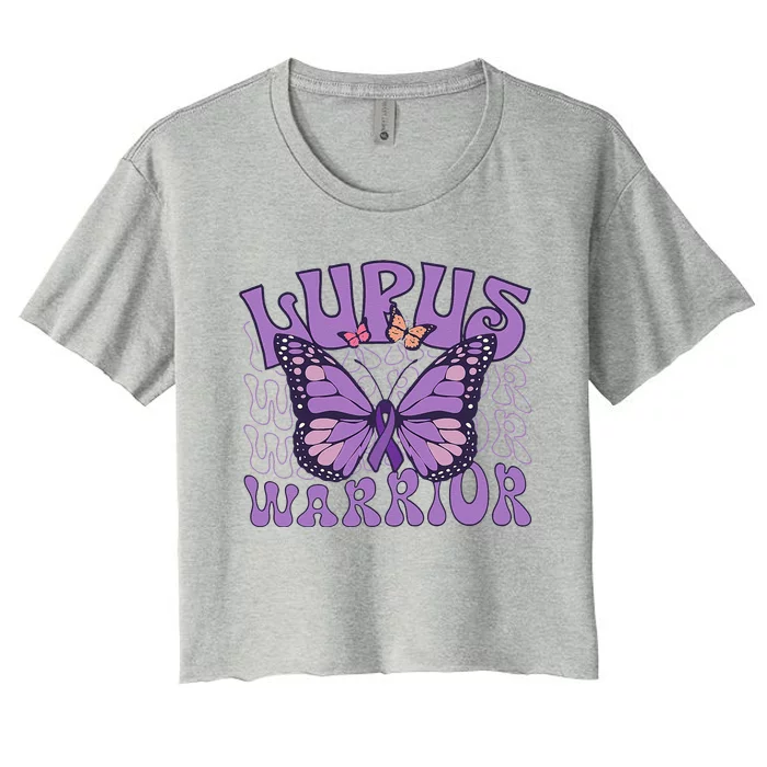 Lupus Warrior Fighter Purple Butterflies Support Flower Women's Crop Top Tee