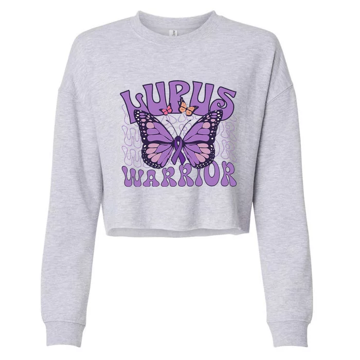 Lupus Warrior Fighter Purple Butterflies Support Flower Cropped Pullover Crew