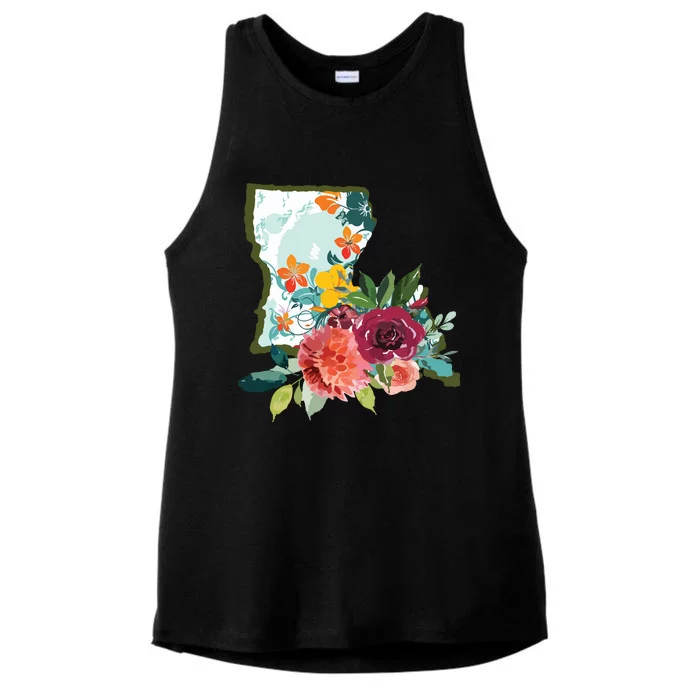 Louisiana Watercolor Flower Ladies Tri-Blend Wicking Tank