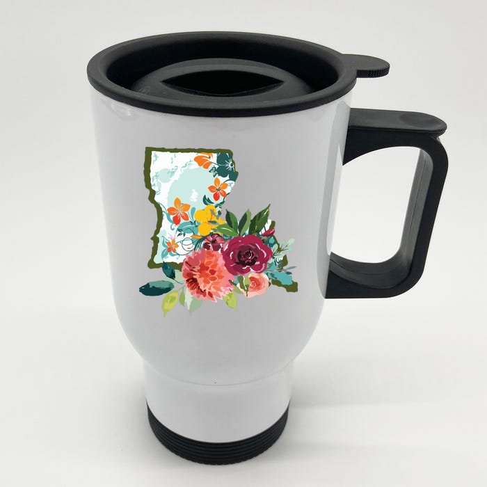 Louisiana Watercolor Flower Front & Back Stainless Steel Travel Mug