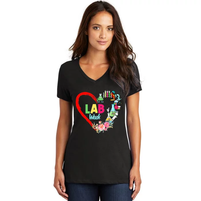 Lab Week Floral Lab Tech Medical Laboratory Hospital Office Lab Week Women's V-Neck T-Shirt