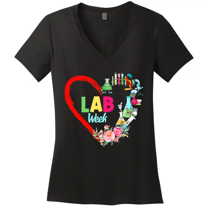 Lab Week Floral Lab Tech Medical Laboratory Hospital Office Lab Week Women's V-Neck T-Shirt