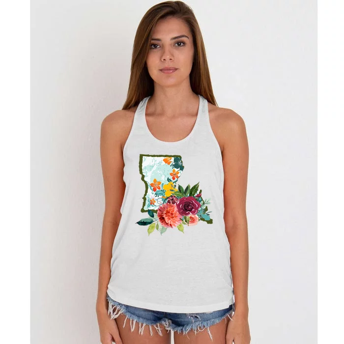 Louisiana Watercolor Flower Women's Knotted Racerback Tank