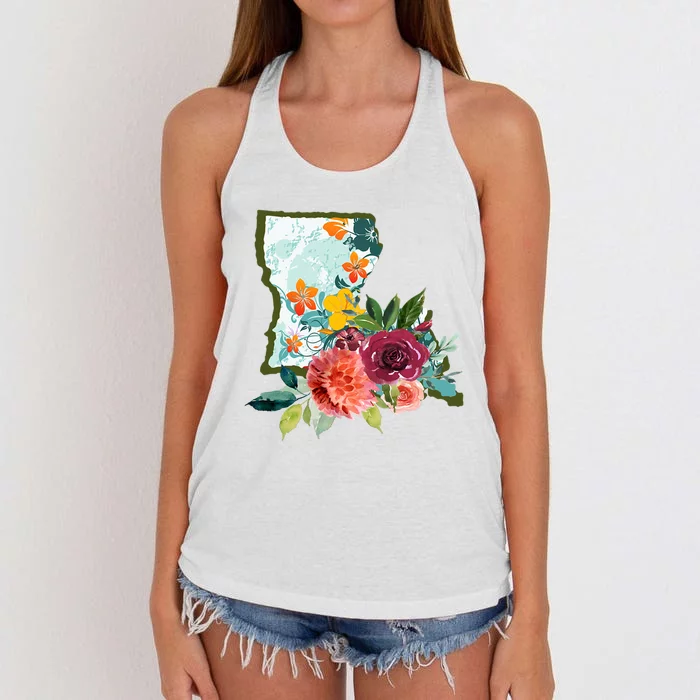 Louisiana Watercolor Flower Women's Knotted Racerback Tank