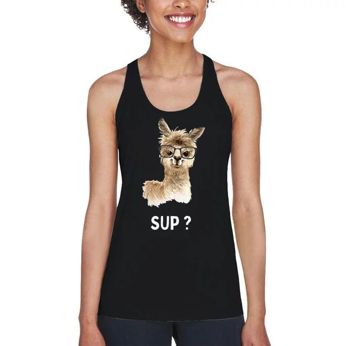 Llama With Glasses Funny Saying Alpaca Women's Racerback Tank