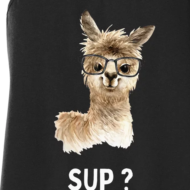 Llama With Glasses Funny Saying Alpaca Women's Racerback Tank