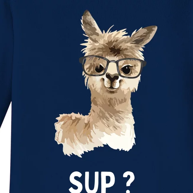 Llama With Glasses Funny Saying Alpaca Baby Long Sleeve Bodysuit