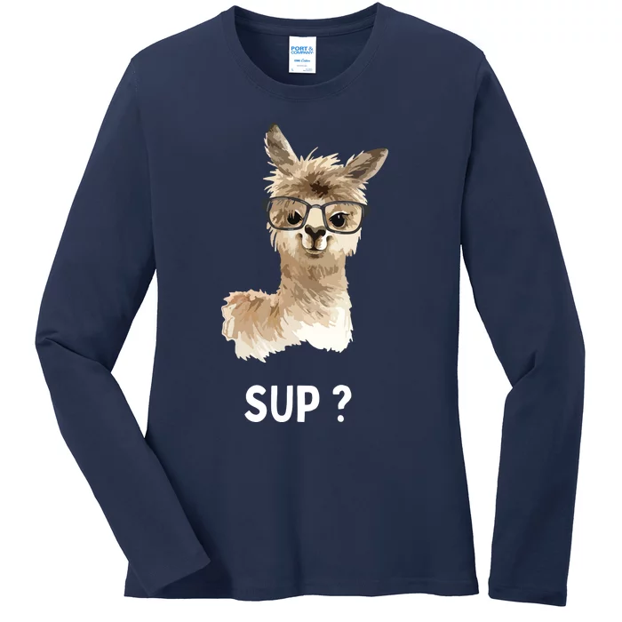 Llama With Glasses Funny Saying Alpaca Ladies Long Sleeve Shirt