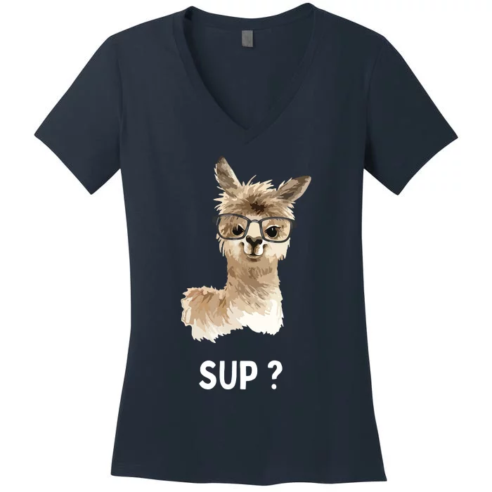 Llama With Glasses Funny Saying Alpaca Women's V-Neck T-Shirt