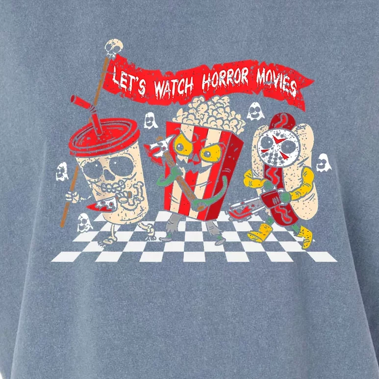 Lets Watch Horror Movies Halloween Funny Ghost Skeleton Garment-Dyed Women's Muscle Tee