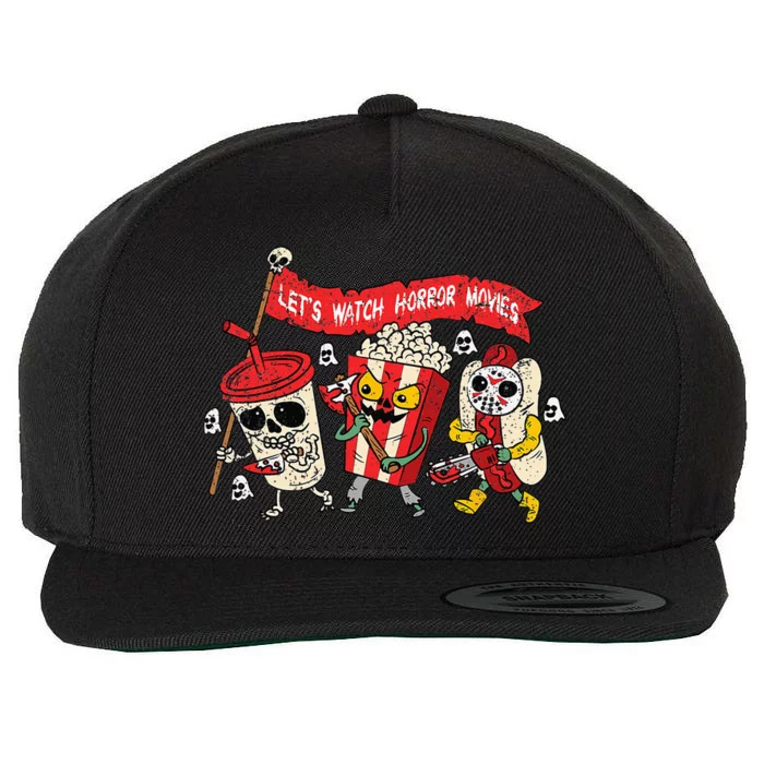 Lets Watch Horror Movies Halloween Funny Ghost Skeleton Wool Snapback Cap