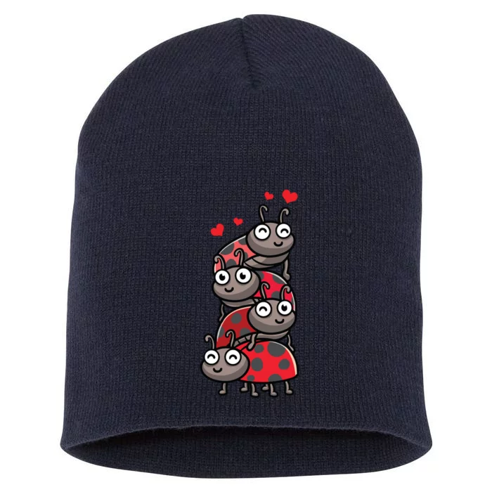 Ladybug With Hearts Bug Lover Short Acrylic Beanie