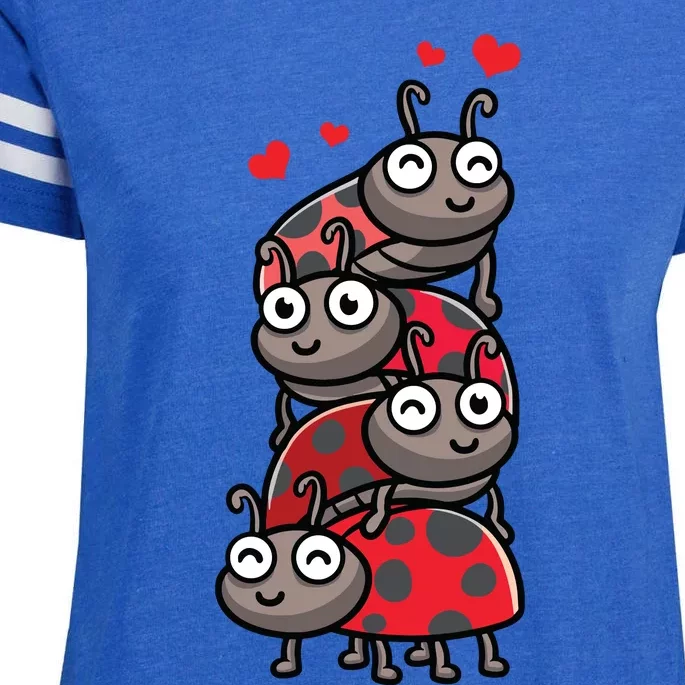 Ladybug With Hearts Bug Lover Enza Ladies Jersey Football T-Shirt