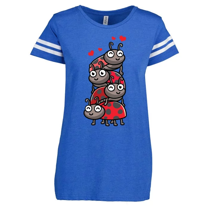 Ladybug With Hearts Bug Lover Enza Ladies Jersey Football T-Shirt