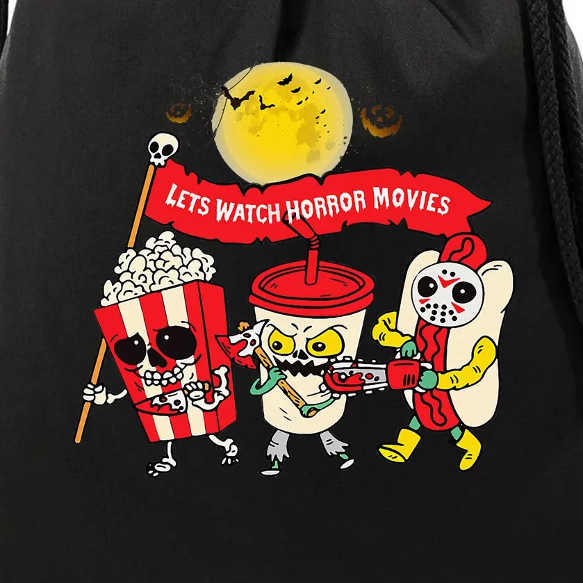 Lets Watch Horror Movies Halloween Funny Ghost Skeleton Drawstring Bag