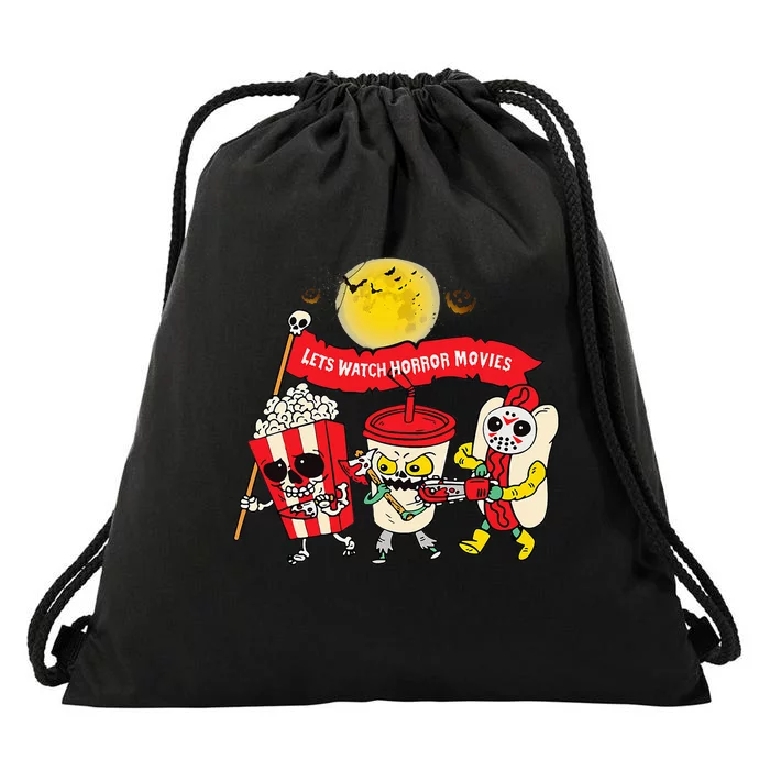 Lets Watch Horror Movies Halloween Funny Ghost Skeleton Drawstring Bag