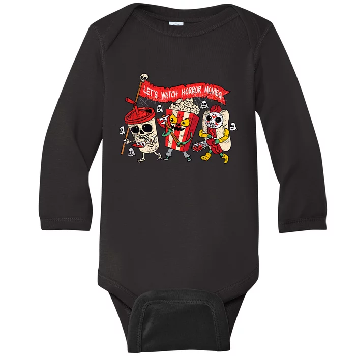 Lets Watch Horror Movies Funny Halloween Costume Hot Dog Baby Long Sleeve Bodysuit