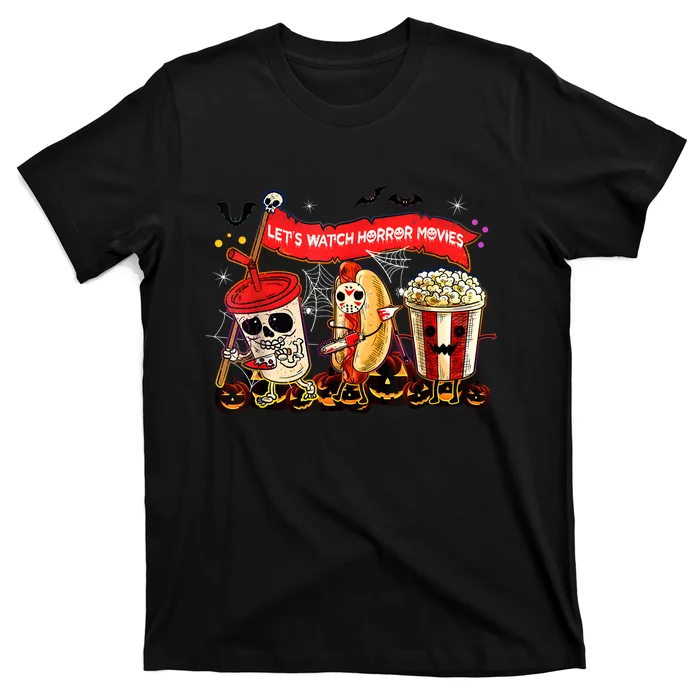 Lets Watch Horror Movies Halloween Funny Ghost Skeleton T-Shirt