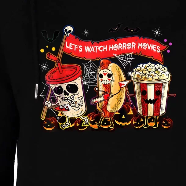 Lets Watch Horror Movies Halloween Funny Ghost Skeleton Womens Funnel Neck Pullover Hood