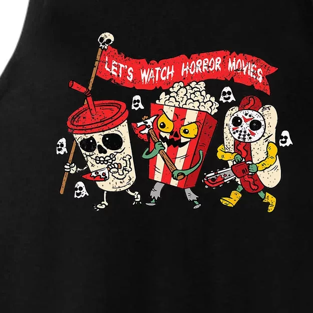 Lets Watch Horror Movies Halloween Funny Ghost Skeleton Ladies Tri-Blend Wicking Tank