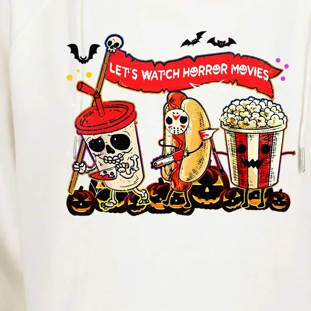 Lets Watch Horror Movies Halloween Funny Ghost Skeleton Womens Funnel Neck Pullover Hood