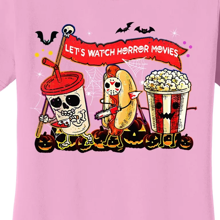 Lets Watch Horror Movies Halloween Funny Ghost Skeleton Women's T-Shirt