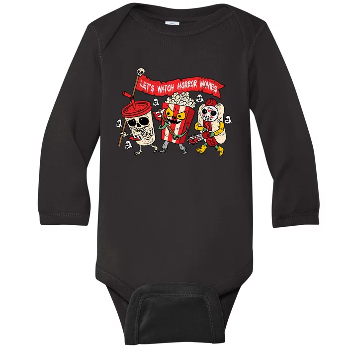 Lets Watch Horror Movies Halloween Funny Ghost Skeleton Baby Long Sleeve Bodysuit