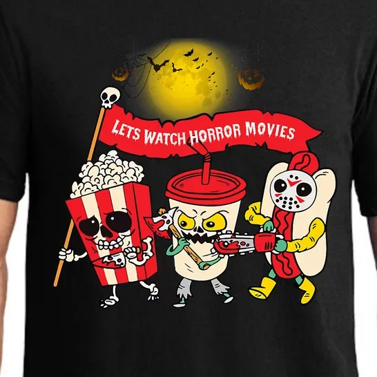 Lets Watch Horror Movies Halloween Funny Ghost Skeleton Pajama Set