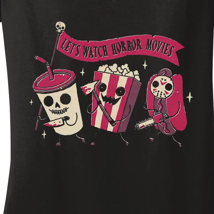 Let's Watch Horror Movies Funny Halloween Costume Women's V-Neck T-Shirt