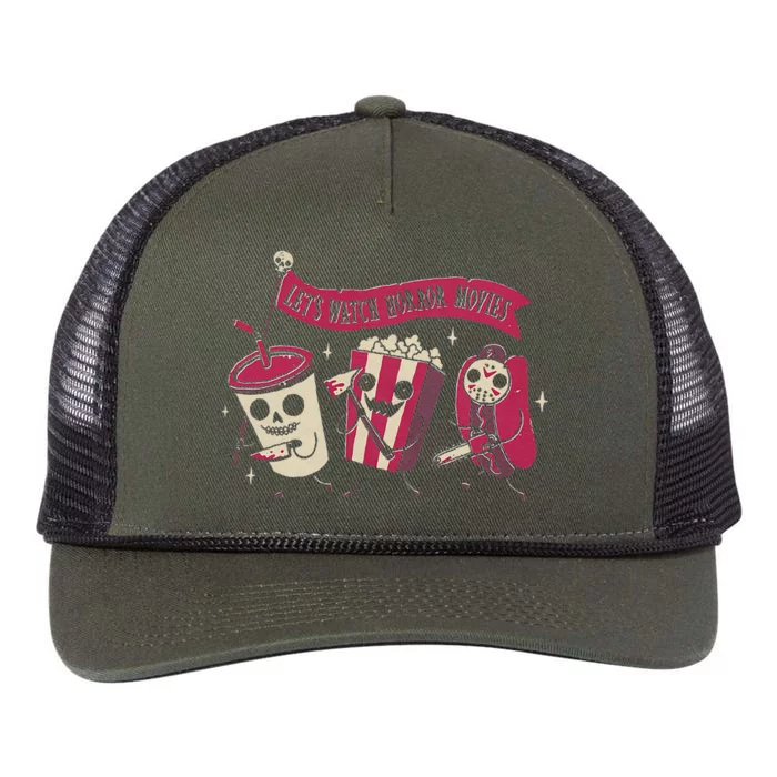 Let's Watch Horror Movies Funny Halloween Costume Retro Rope Trucker Hat Cap