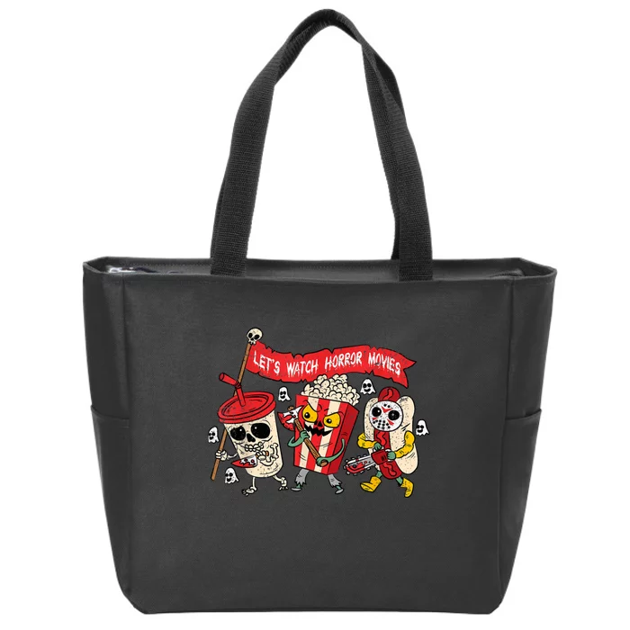 Lets Watch Horror Movies Halloween Funny Ghost Skeleton Zip Tote Bag