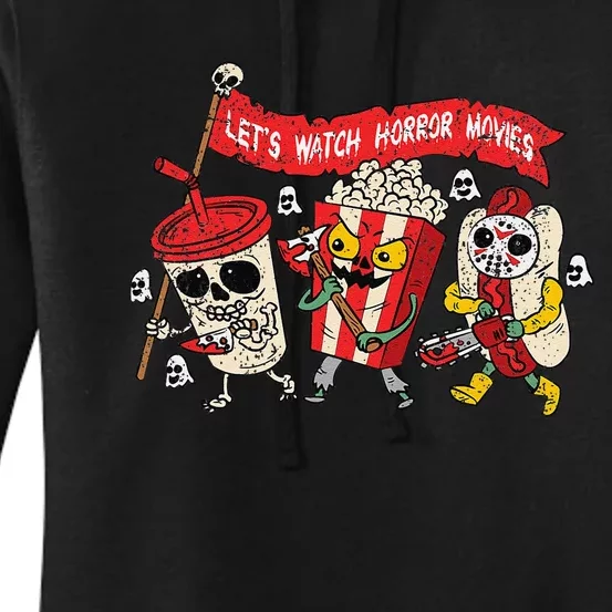 Lets Watch Horror Movies Halloween Funny Ghost Skeleton Women's Pullover Hoodie