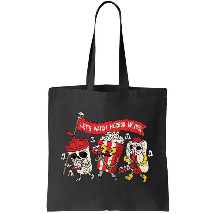 Lets Watch Horror Movies Halloween Funny Ghost Skeleton Tote Bag