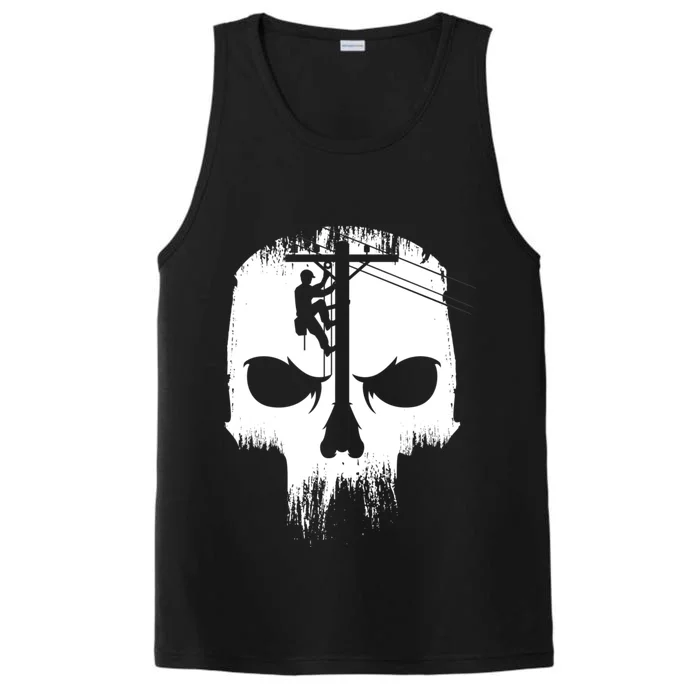 Lineman Worker Journeyman Skull Line Man Patriotic Labor Day Performance Tank