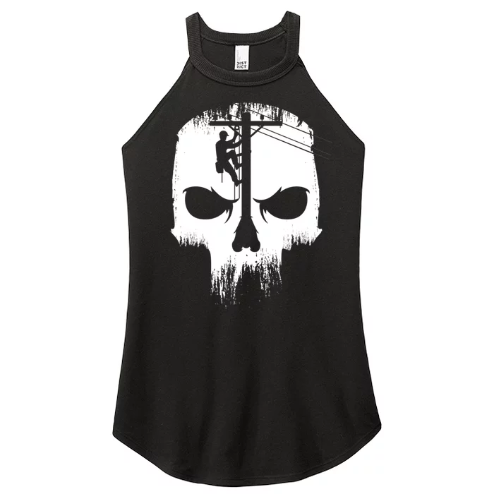 Lineman Worker Journeyman Skull Line Man Patriotic Labor Day Women’s Perfect Tri Rocker Tank