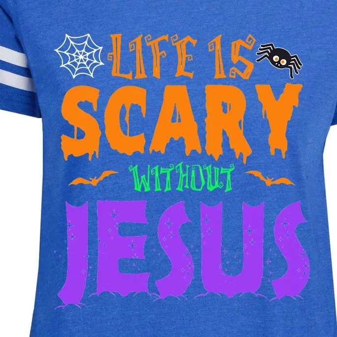 Life Without Jesus Is Scary Fall Christian Halloween Jesus Enza Ladies Jersey Football T-Shirt