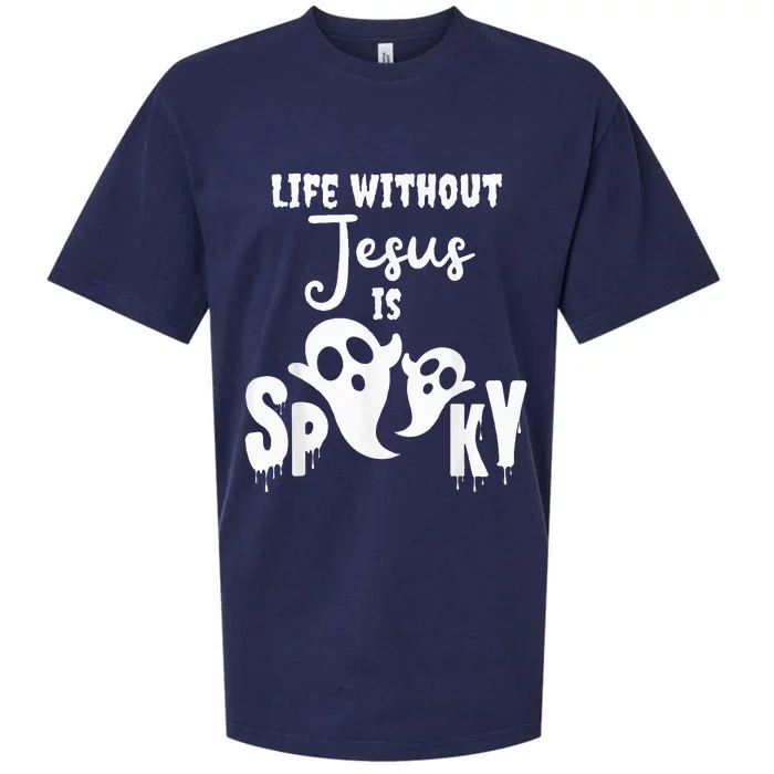 Life Without Jesus Is Spooky Ghost Christian Halloween Sueded Cloud Jersey T-Shirt