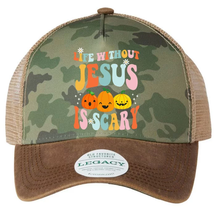 Life Without Jesus Is Scary Fun Halloween Pumpkin Christian Catholic Legacy Tie Dye Trucker Hat