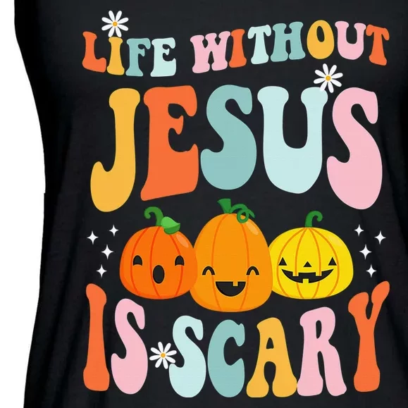 Life Without Jesus Is Scary Fun Halloween Pumpkin Christian Catholic Ladies Essential Flowy Tank