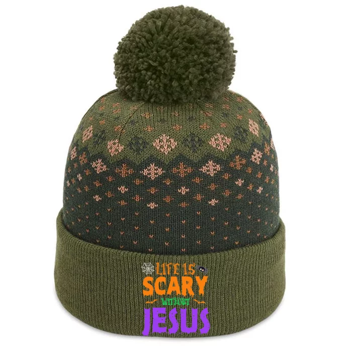 Life Without Jesus Is Scary Fall Christian Halloween Jesus The Baniff Cuffed Pom Beanie