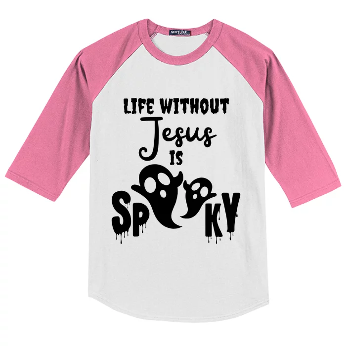 Life Without Jesus Is Spooky Ghost Christian Halloween Kids Colorblock Raglan Jersey