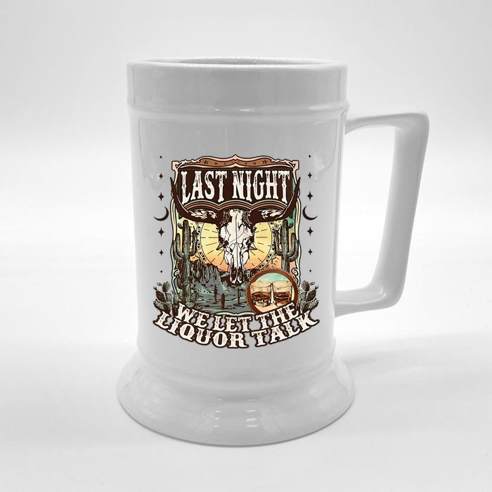 LastNight We Let The Liquor Talk Cow Skull Western Country Front & Back Beer Stein