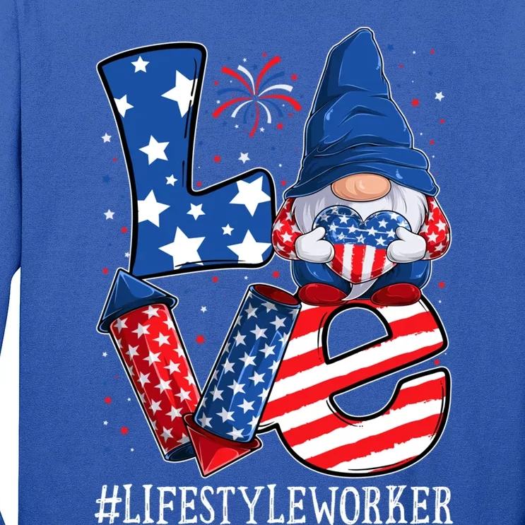 Lifestyle Worker Love 4th Of July Gnome Usa Patriotic Cool Gift Long Sleeve Shirt