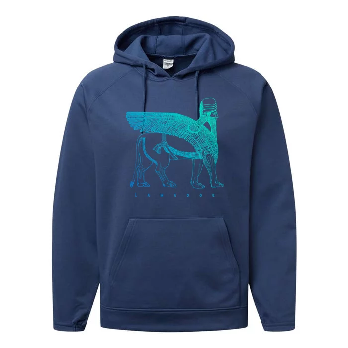 Lamassu Winged Lion Assyrian Sumerian Mesopotamia Gift Performance Fleece Hoodie