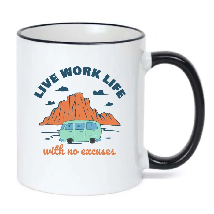 Live Work Life With No Excuses Black Color Changing Mug