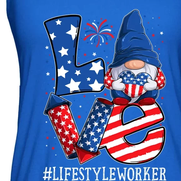 Lifestyle Worker Love 4th Of July Gnome Usa Patriotic Funny Gift Ladies Essential Flowy Tank